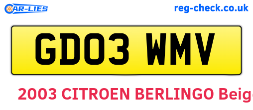 GD03WMV are the vehicle registration plates.