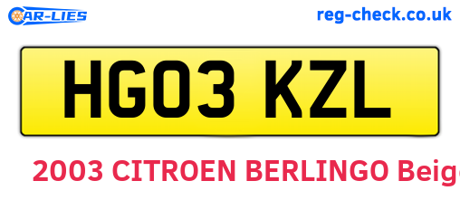 HG03KZL are the vehicle registration plates.