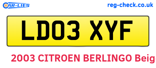 LD03XYF are the vehicle registration plates.