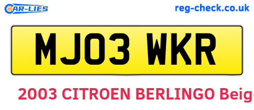 MJ03WKR are the vehicle registration plates.