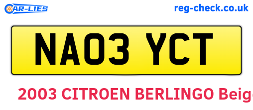 NA03YCT are the vehicle registration plates.