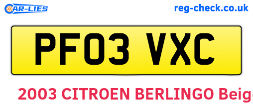 PF03VXC are the vehicle registration plates.