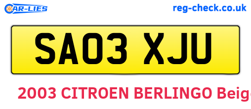 SA03XJU are the vehicle registration plates.