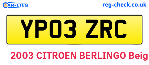 YP03ZRC are the vehicle registration plates.