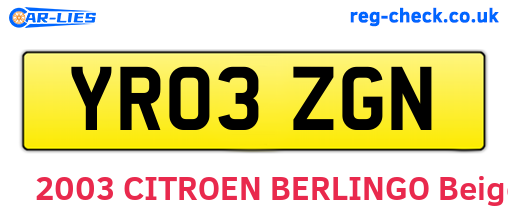 YR03ZGN are the vehicle registration plates.
