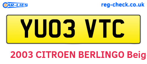 YU03VTC are the vehicle registration plates.