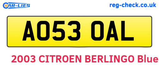 AO53OAL are the vehicle registration plates.