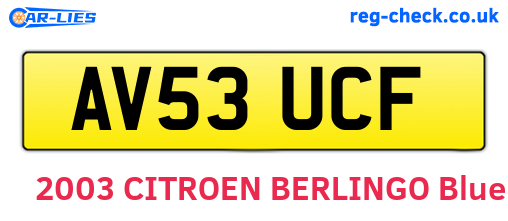 AV53UCF are the vehicle registration plates.