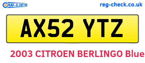 AX52YTZ are the vehicle registration plates.