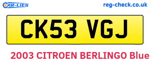 CK53VGJ are the vehicle registration plates.