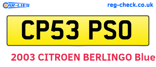 CP53PSO are the vehicle registration plates.