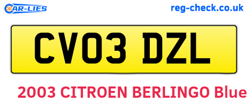 CV03DZL are the vehicle registration plates.
