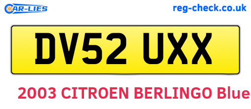 DV52UXX are the vehicle registration plates.