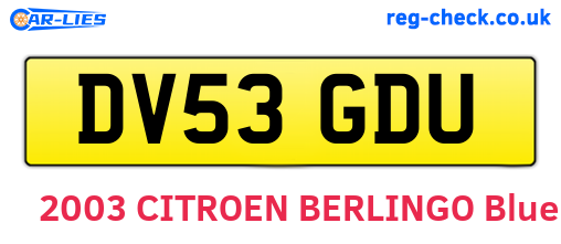 DV53GDU are the vehicle registration plates.