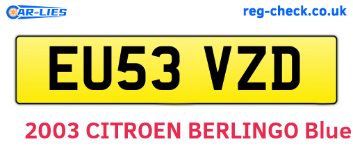 EU53VZD are the vehicle registration plates.