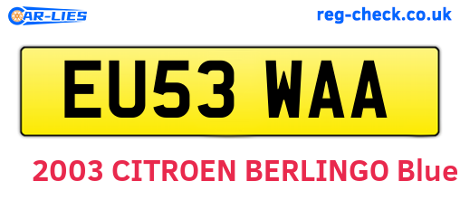 EU53WAA are the vehicle registration plates.