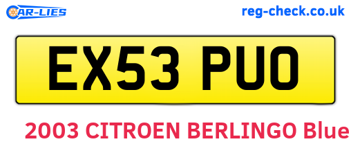 EX53PUO are the vehicle registration plates.
