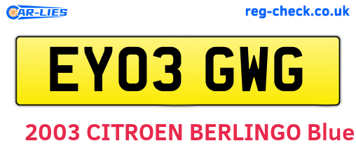 EY03GWG are the vehicle registration plates.