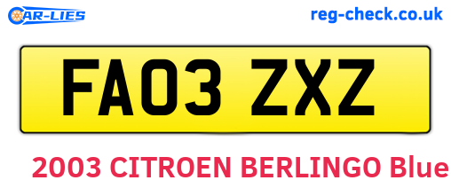 FA03ZXZ are the vehicle registration plates.
