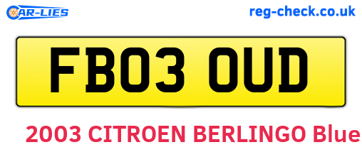 FB03OUD are the vehicle registration plates.