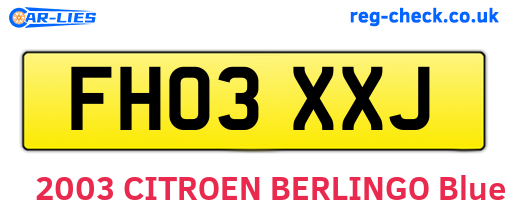 FH03XXJ are the vehicle registration plates.
