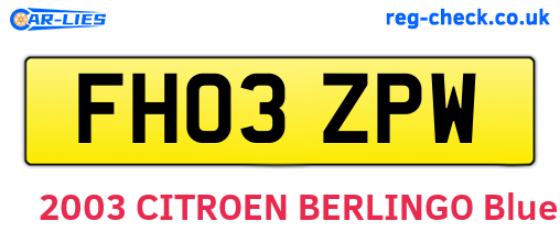 FH03ZPW are the vehicle registration plates.