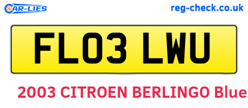 FL03LWU are the vehicle registration plates.