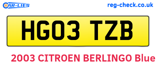 HG03TZB are the vehicle registration plates.