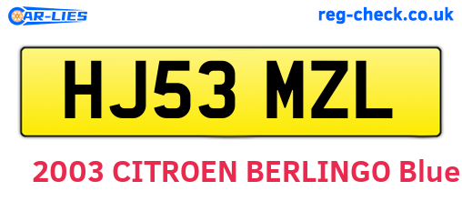HJ53MZL are the vehicle registration plates.