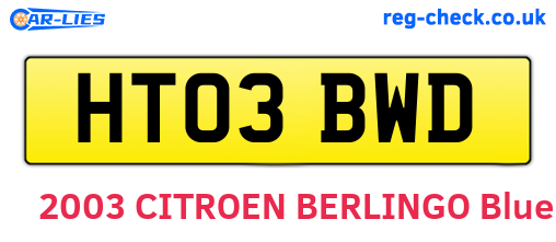 HT03BWD are the vehicle registration plates.