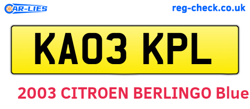 KA03KPL are the vehicle registration plates.
