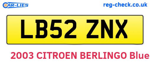 LB52ZNX are the vehicle registration plates.