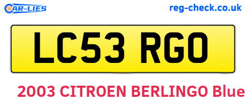 LC53RGO are the vehicle registration plates.