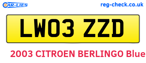 LW03ZZD are the vehicle registration plates.