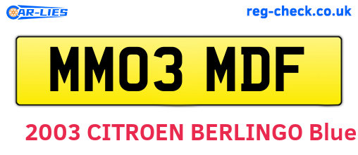 MM03MDF are the vehicle registration plates.