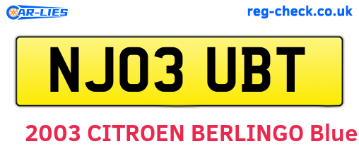NJ03UBT are the vehicle registration plates.