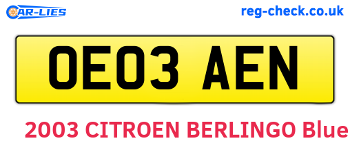 OE03AEN are the vehicle registration plates.