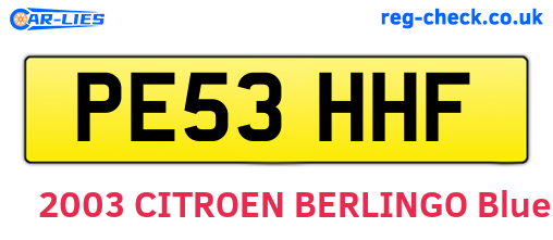 PE53HHF are the vehicle registration plates.