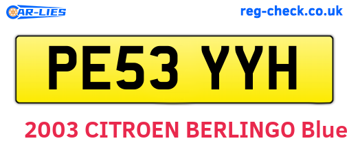 PE53YYH are the vehicle registration plates.