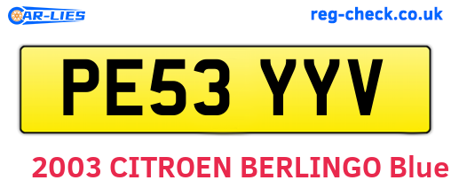 PE53YYV are the vehicle registration plates.