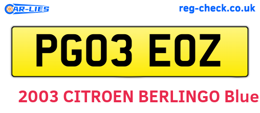 PG03EOZ are the vehicle registration plates.