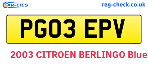 PG03EPV are the vehicle registration plates.