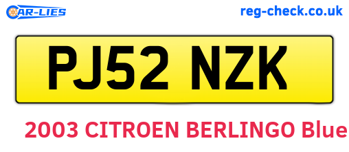 PJ52NZK are the vehicle registration plates.