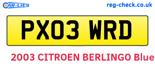 PX03WRD are the vehicle registration plates.