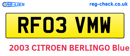 RF03VMW are the vehicle registration plates.