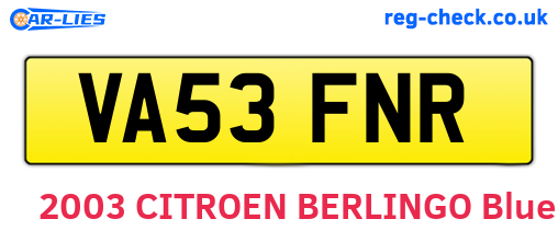 VA53FNR are the vehicle registration plates.