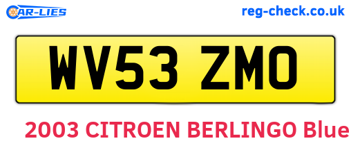 WV53ZMO are the vehicle registration plates.