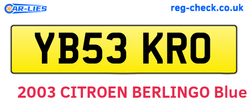 YB53KRO are the vehicle registration plates.