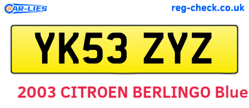 YK53ZYZ are the vehicle registration plates.