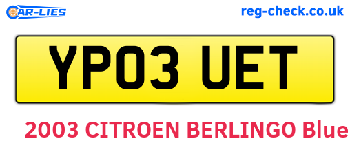 YP03UET are the vehicle registration plates.